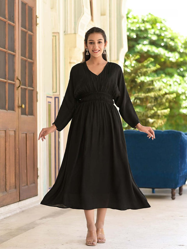 Women's Ebony Black Muslin Dress - Hatheli