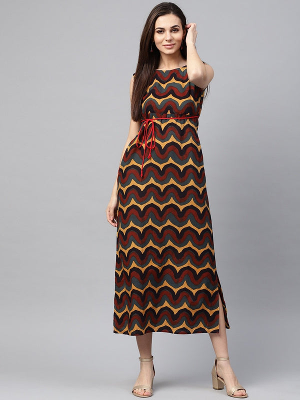 Women's  Multicoloured Printed Maxi Dress - AKS