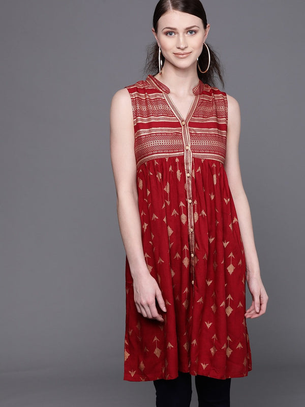 Couture Women's 's Maroon & Golden Printed Tunic - AKS