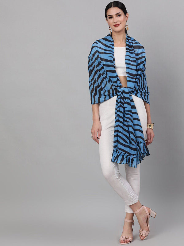 Women's Blue Zebra Print Dupatta - Aks