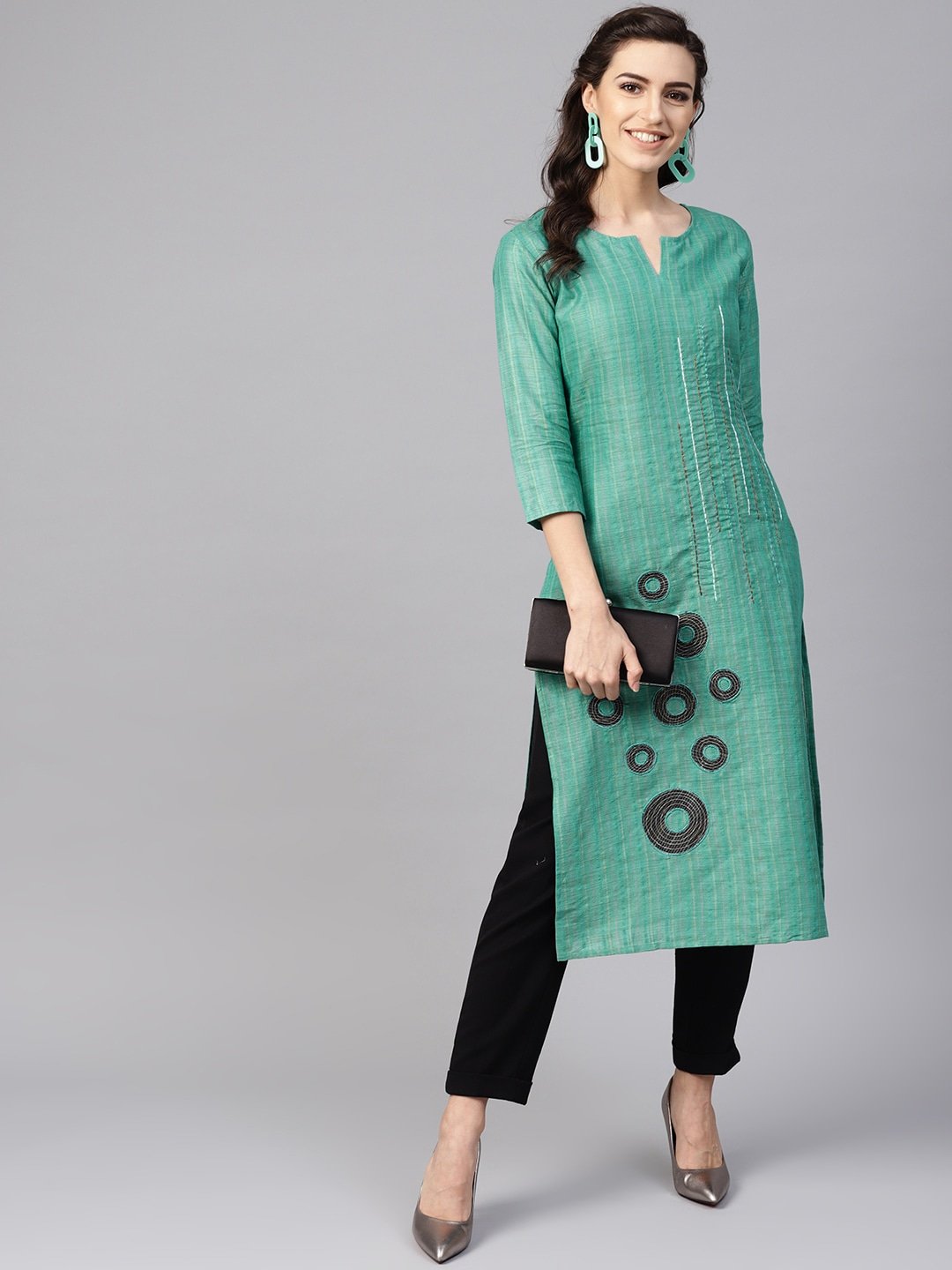 Women's Green Straight Kurta - Yufta