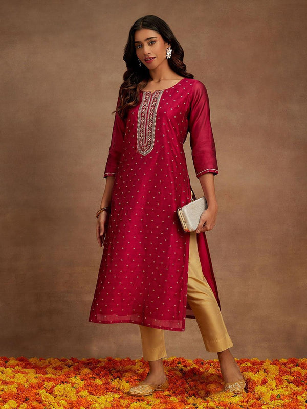 Fuchsia Chanderi Silk Woven Design Kurta - Jashvi