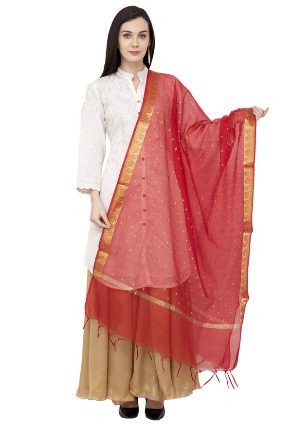 A R Silk VNS Border Buti Fancy Dupatta Color Red Dupatta or Chunni