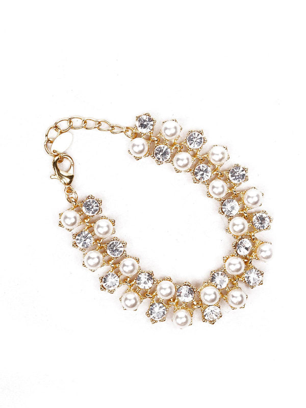 Women's Gold Bracelet Embellished With Crystals And Pearls - Odette