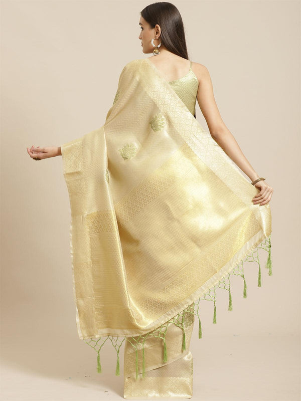 Women's Gold Festive Silk Blend Woven Saree With Unstitched Blouse - Odette