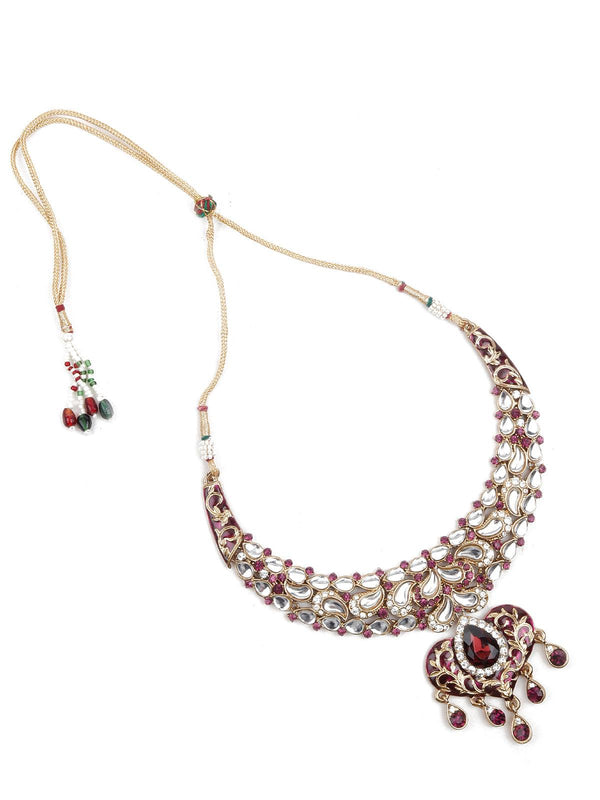 Women's Gold Necklace Set With Maang Tika - Odette