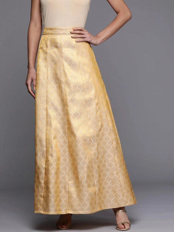 Gold Self Design Brocade Skirt - Jashvi