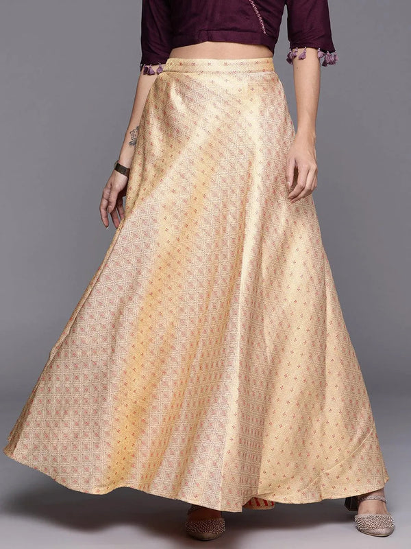 Gold Self Design Jacquard Skirt - Jashvi