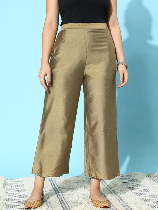 Gold Solid Silk Palazzos