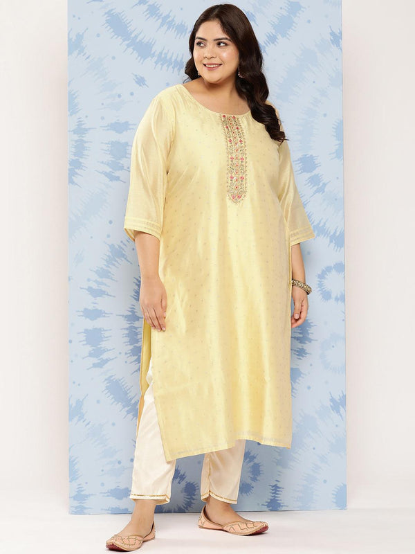 Gold Yoke Design Chanderi Silk Straight Kurta - Jashvi