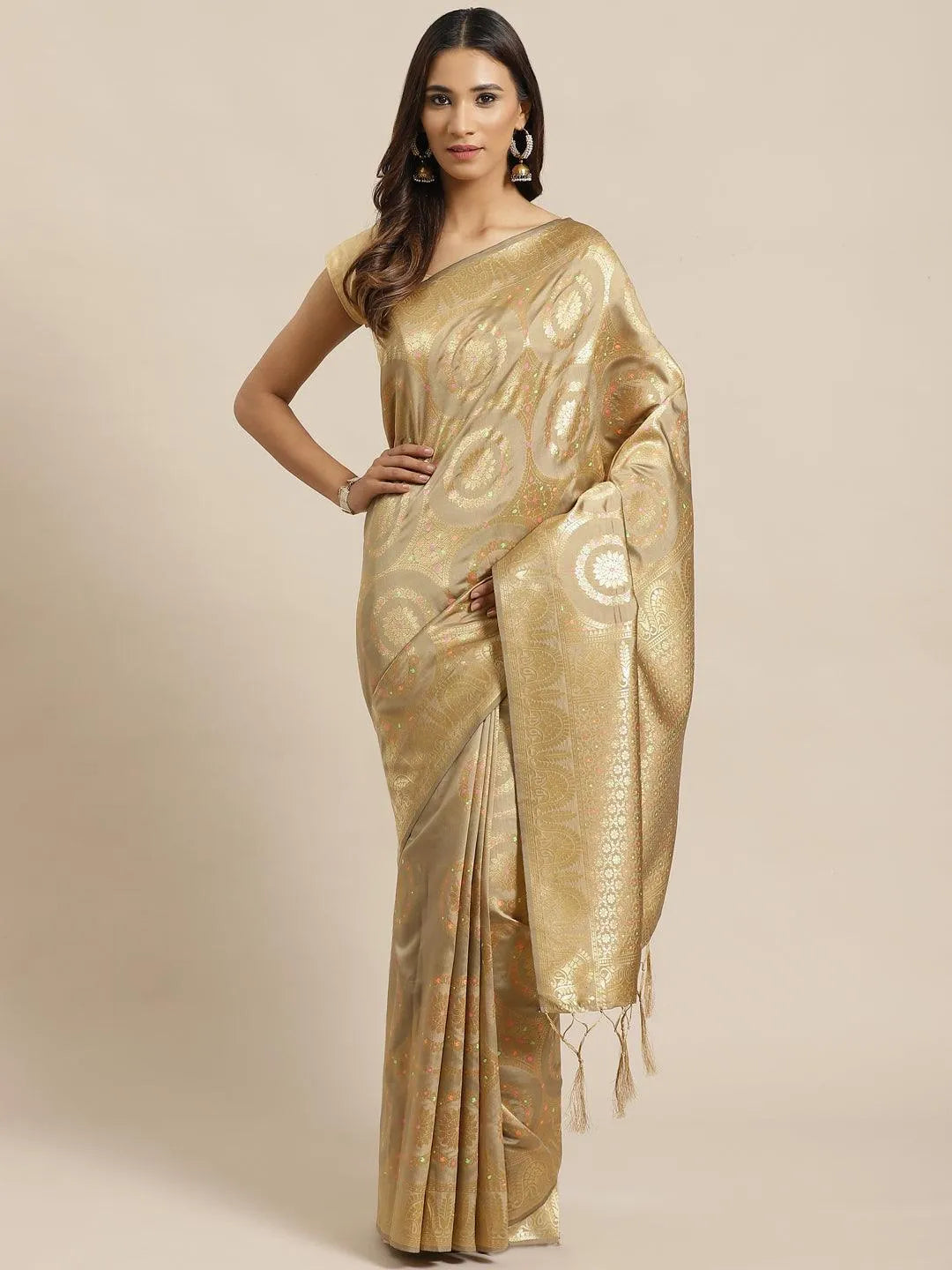 Golden Woven Design Brocade Saree - Jashvi