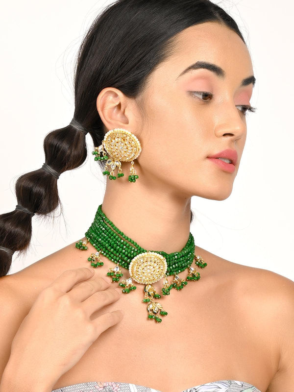 Women's Gorgeous Green Pendant Choker Necklace Set For Women - Odette