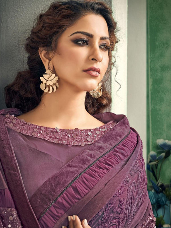 Women's Gorgeous Violet Saree With Blouse - Odette