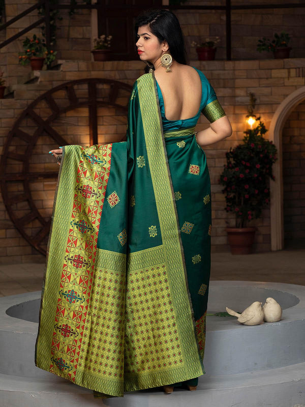 Women's Gorgeous Woven Green Banarasi Silk Saree - Odette