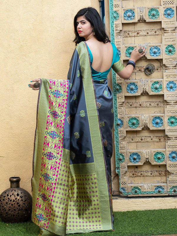 Women's Gorgeous Woven Grey Banarasi Silk Saree - Odette