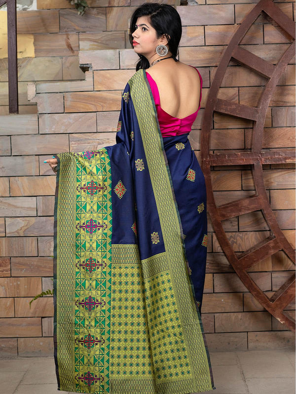 Women's Gorgeous Woven Navy Banarasi Silk Saree - Odette