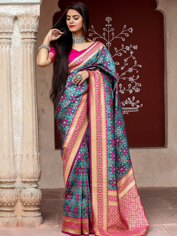 Women's Gorgeous Woven Navy Banarasi Silk Saree - Odette