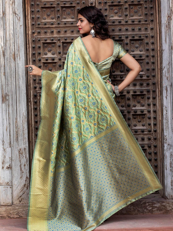 Women's Gorgeous Woven Pista Banarasi Silk Saree - Odette