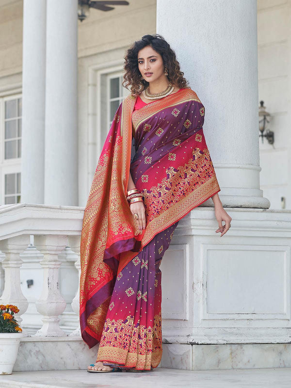 Women's Gorgeous Woven Purple Banarasi Silk Saree - Odette