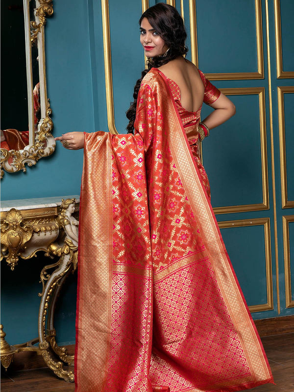 Women's Gorgeous Woven Red Banarasi Silk Saree - Odette