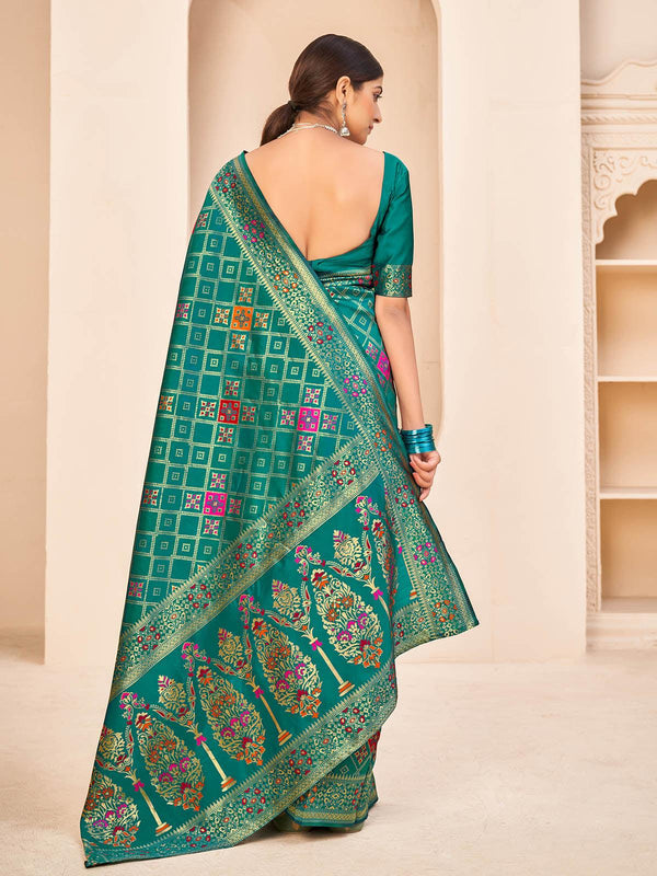 Women's Gorgeous Woven Teal Green Banarasi Silk Saree - Odette