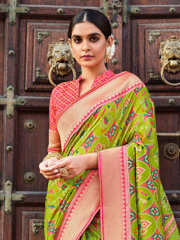 Women's Green Brasso Patola Designer Saree - Odette