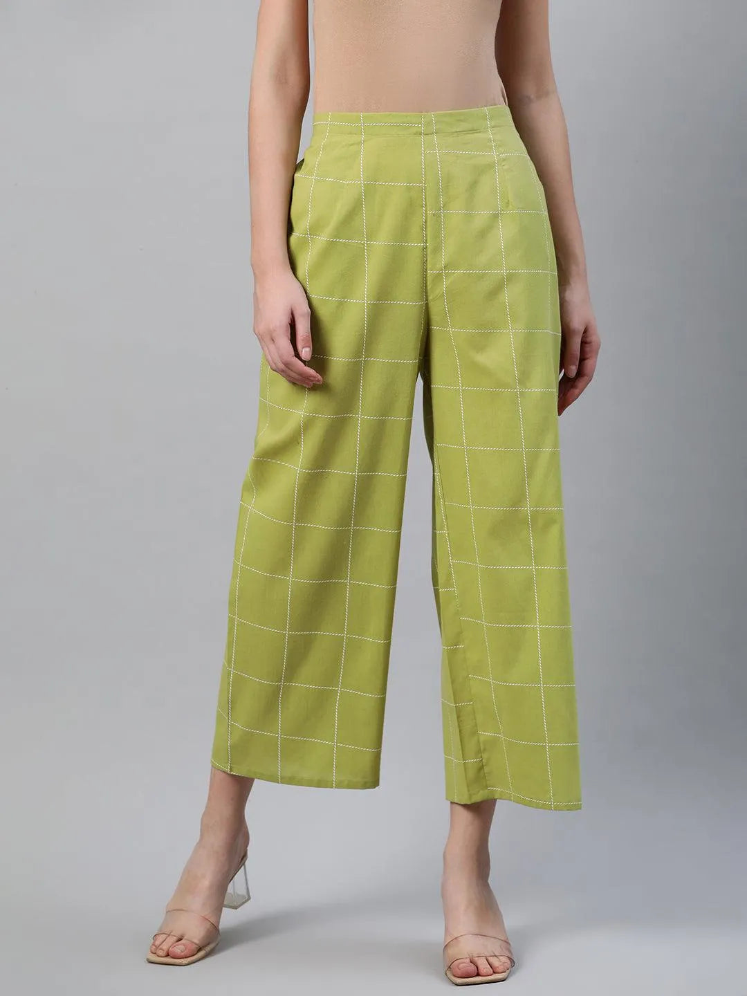 Green Checkered Cotton Palazzos - Jashvi