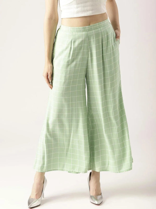 Green Checkered Rayon Palazzos - Jashvi