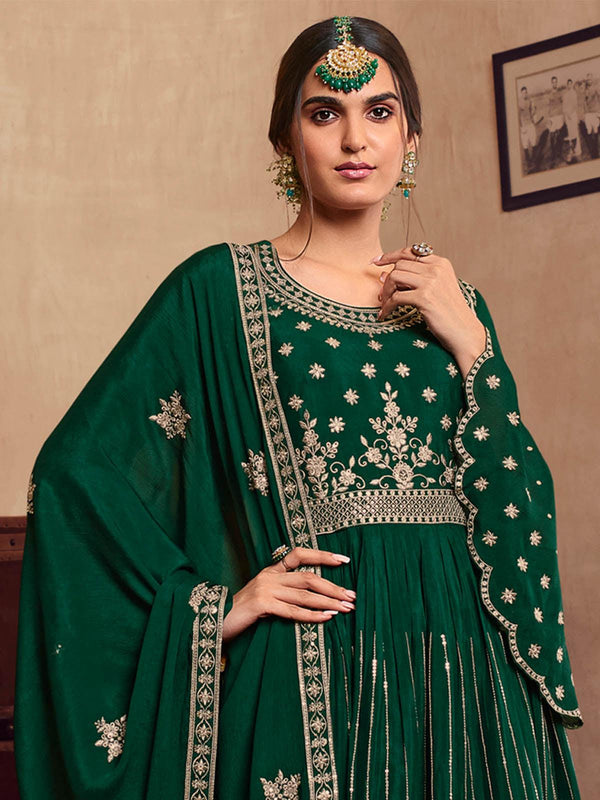 Women's Green Chinon Chiffon Kurta Set - Odette