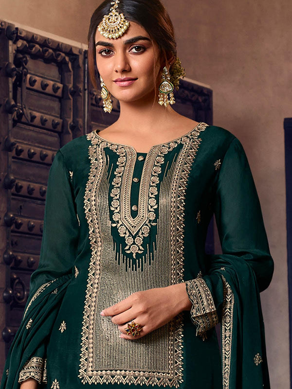 Women's Green Chinon Chiffon Kurta Set - Odette