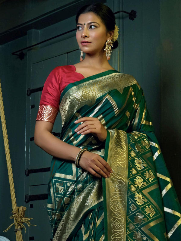 Women's Green Color Art Silk Saree With Art Silk Blouse - Odette