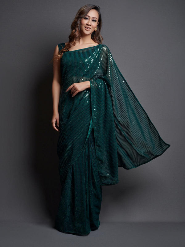 Women's Green Color Georgette Saree - Odette