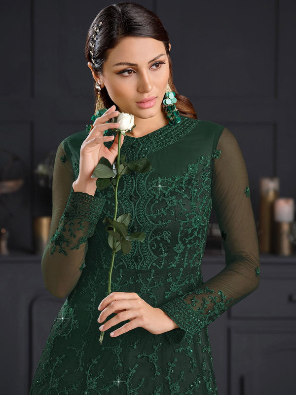 Women's Green Color Net Base Designer Suit - Odette