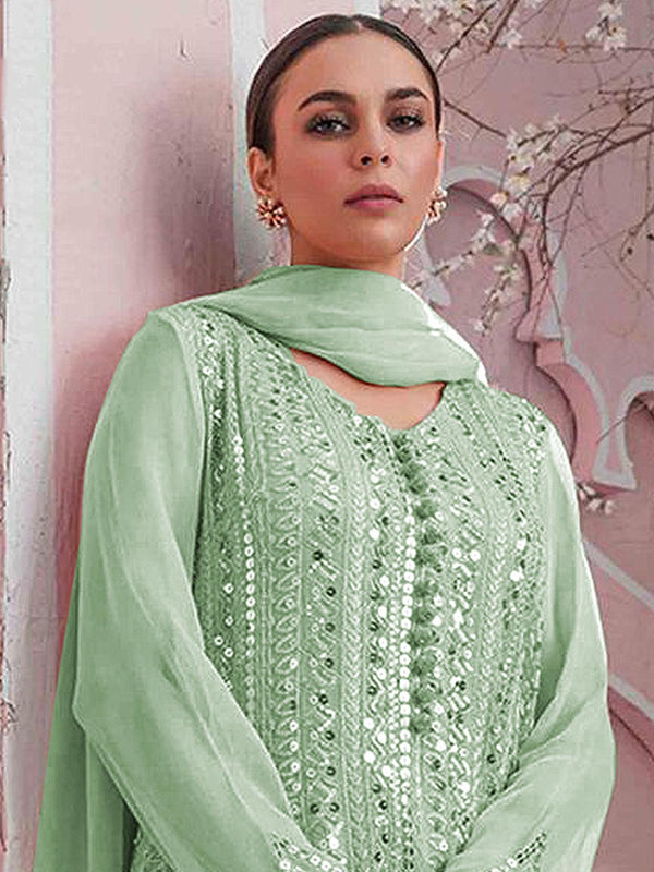 Women's Green Color Party Wear Georgette Suit - Odette