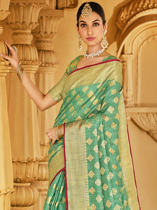 Women's Green Color Silk Saree - Odette