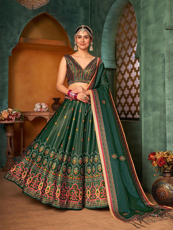 Women's Green Designer Digital Printed Lehenga - Odette