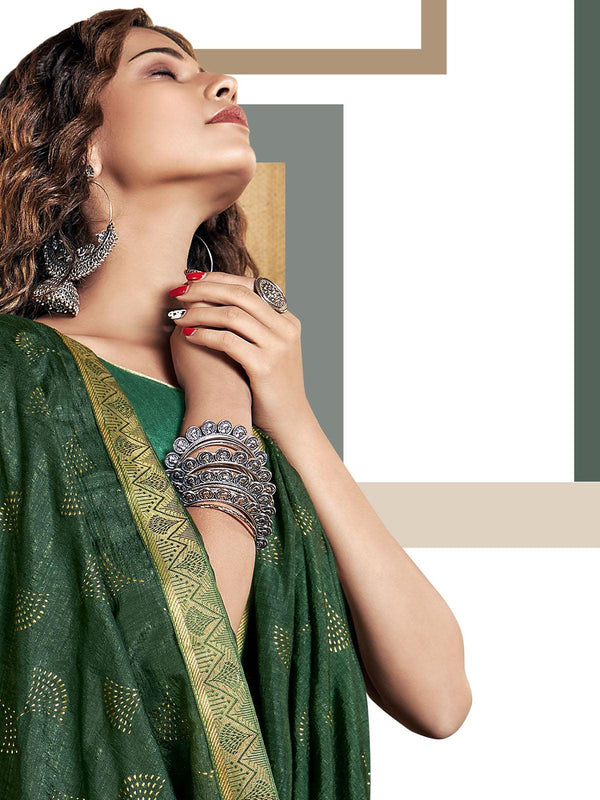 Women's Green Designer Foil Printed Saree - Odette