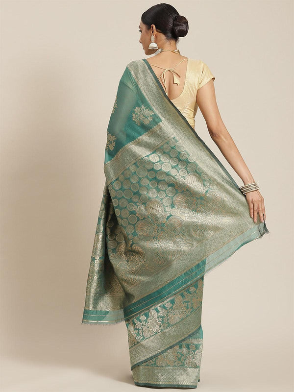 Women's Green Elegant Cotton Woven Saree - Odette