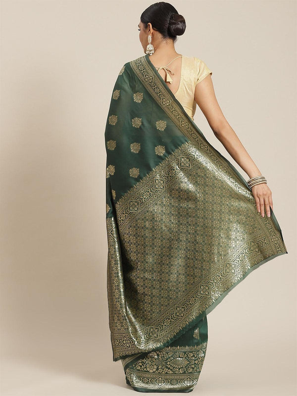 Women's Green Elegant Silk Blend Woven Saree - Odette