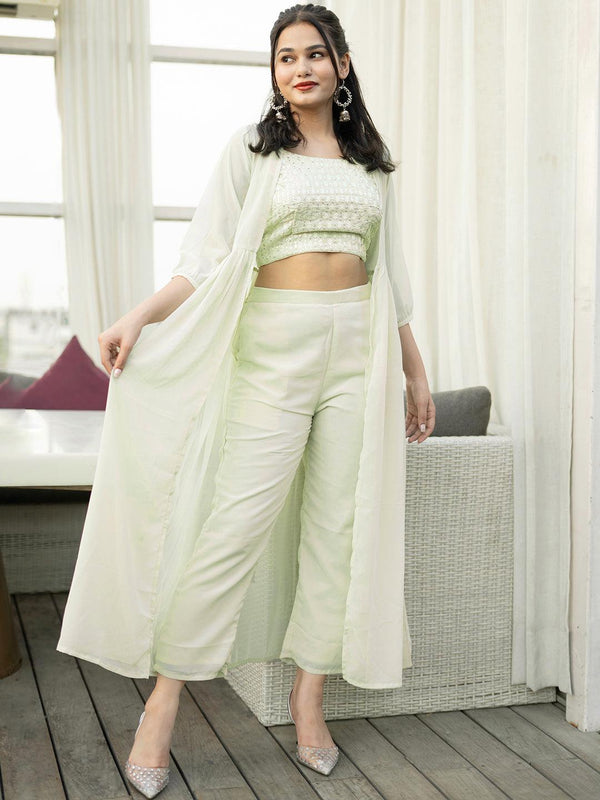 Green Embellished Georgette Co-Ords - Jashvi