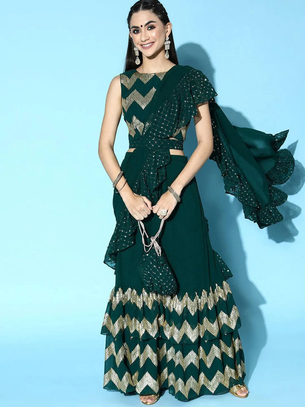 Green Embellished Georgette Saree - Jashvi