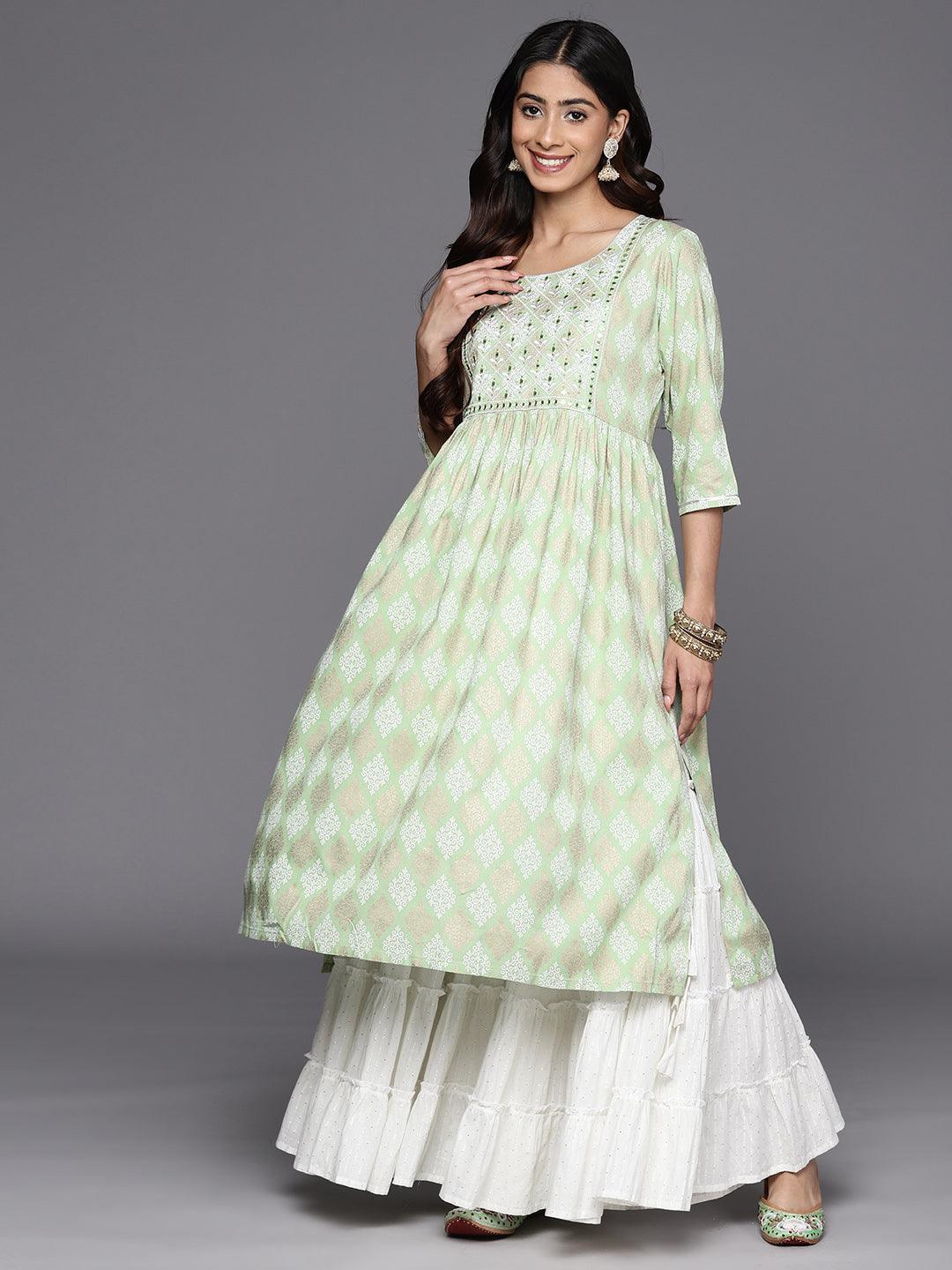 Green Embellished Rayon A-Line Kurta - Jashvi