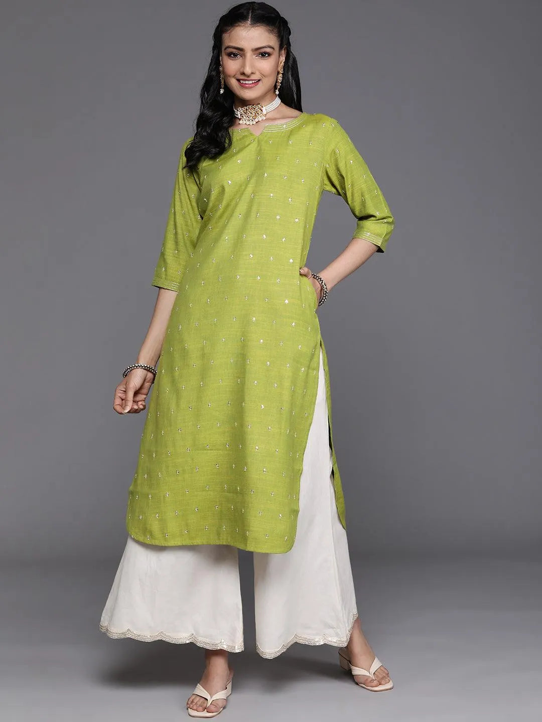 Green Embellished Rayon Kurta - Jashvi