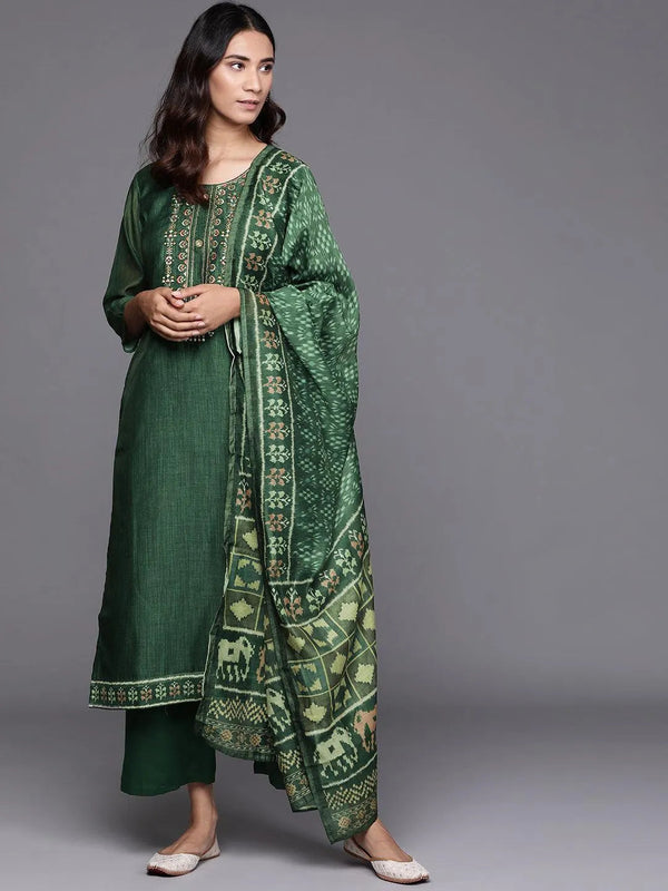 Green Embroidered Chanderi Silk Suit Set - Jashvi