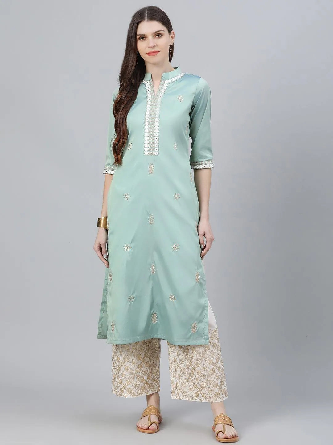 Green Embroidered Chanderi Kurta Set - Jashvi