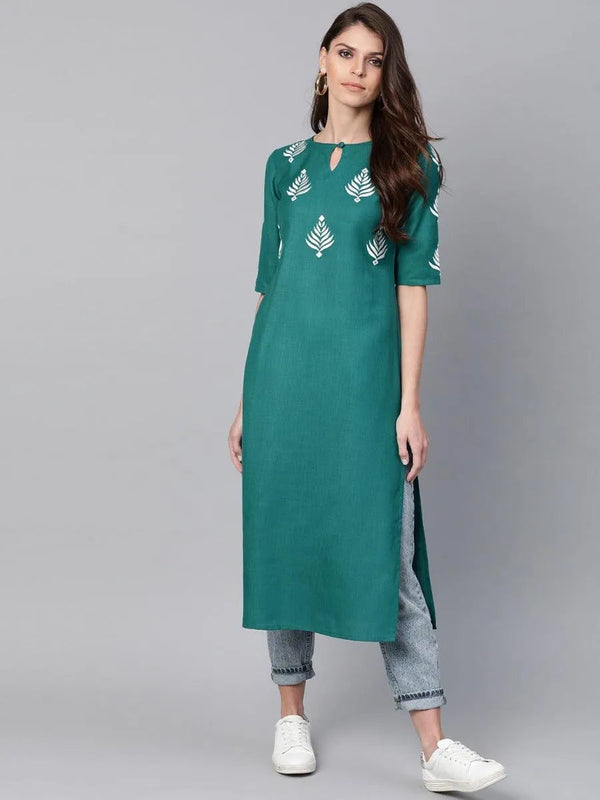 Green Embroidered Cotton Kurta - Jashvi