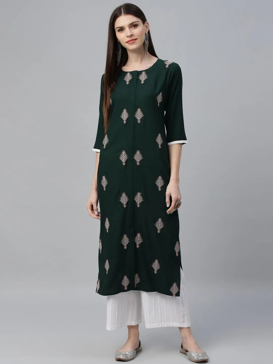 Green Embroidered Cotton Kurta - Jashvi