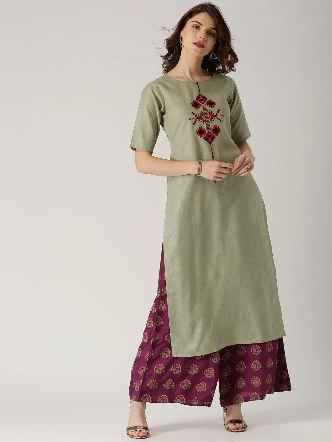 Green Embroidered Cotton Kurta - Jashvi