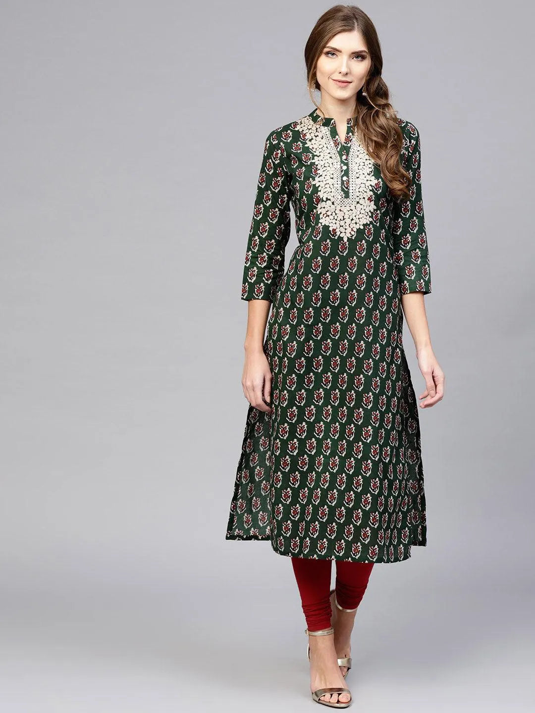 Green Embroidered Cotton Kurta - Jashvi