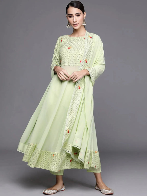 Green Embroidered Georgette Suit Set - Jashvi